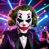 Cyberpunk Joker PVC Full Face Mask with Green Curly Wig – Mechanical Punk Cosplay Prop for Halloween & Costume Parties!