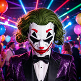 Cyberpunk Joker PVC Full Face Mask with Green Curly Wig – Mechanical Punk Cosplay Prop for Halloween & Costume Parties!