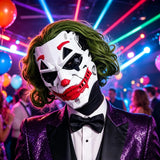 Cyberpunk Joker PVC Full Face Mask with Green Curly Wig – Mechanical Punk Cosplay Prop for Halloween & Costume Parties!