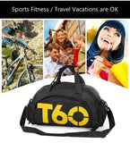 T60 Upgraded Sports Bag: Wet-Dry Separation + Independent Shoe Compartment, Large Capacity, Multiple Carry Options – A Must-Have for Travel./Yellow characters on black background