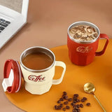 400ml Dual-Drink Coffee Cup: 304 Stainless Steel, Hot/Cold Brew, Switch Between Direct-Sip & Wide-Mouth, Lightweight & Leak-Proof for On-the-Go./BLACK