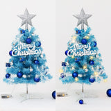 60cm Blue Mini Christmas Tree Set | Includes Star Topper, Letter Sign, Ornament Balls & Snowflake Decorations, Fresh & Dreamy Desktop Holiday Décor (Lighted Version: LED Battery Warm Light Lamp)