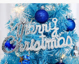 60cm Blue Mini Christmas Tree Set | Includes Star Topper, Letter Sign, Ornament Balls & Snowflake Decorations, Fresh & Dreamy Desktop Holiday Décor (Lighted Version: LED Battery Warm Light Lamp)