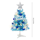 60cm Blue Mini Christmas Tree Set | Includes Star Topper, Letter Sign, Ornament Balls & Snowflake Decorations, Fresh & Dreamy Desktop Holiday Décor (Lighted Version: LED Battery Warm Light Lamp)