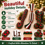 Christmas dog cotton rope toy 4-pack, red/green/white knitted bone/candy cane/candy designs, eco-friendly durable chew & dental care, interactive play for small & medium dogs, perfect holiday gift.