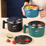 304 Stainless Steel Noodle Bowl: 1000ml Large Capacity, Double-Layer Insulation (No Burns), Leak-Proof Seal with Drainage, Solo Dining, Slow Living./GREEN