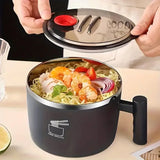304 Stainless Steel Noodle Bowl: 1000ml Large Capacity, Double-Layer Insulation (No Burns), Leak-Proof Seal with Drainage, Solo Dining, Slow Living./GREEN