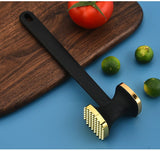 Dual-Sided Multi-Function Meat Mallet, 36 Spikes for Deep Tendon Cutting & Tenderizing, Flat Side for Smashing Cucumbers & Garlic, Nylon Handle with Zinc Alloy Head, Practical Kitchen Tool./golden