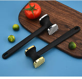 Dual-Sided Multi-Function Meat Mallet, 36 Spikes for Deep Tendon Cutting & Tenderizing, Flat Side for Smashing Cucumbers & Garlic, Nylon Handle with Zinc Alloy Head, Practical Kitchen Tool./golden