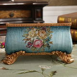 Natural Resin European Storage Box, Hand-Painted with Blooming Flowers – A Practical Storage Container and a Romantic Home Art Piece./Blue wood grain