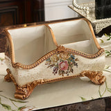 Natural Resin European Storage Box, Hand-Painted with Blooming Flowers – A Practical Storage Container and a Romantic Home Art Piece./Blue wood grain