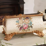 Natural Resin European Storage Box, Hand-Painted with Blooming Flowers – A Practical Storage Container and a Romantic Home Art Piece./Blue wood grain