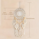 Bohemian Handwoven Wooden Bead Leaf Round Tapestry: Cotton Lace Hollow Tassel, Natural Healing Wall Decoration/sandy beige