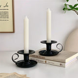 2PCS Handmade Iron Art Vintage Candle Holders, Matte Texture Lights Up Romantic Moments (BLACK)