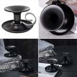 2PCS Handmade Iron Art Vintage Candle Holders, Matte Texture Lights Up Romantic Moments (BLACK)