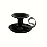 2PCS Handmade Iron Art Vintage Candle Holders, Matte Texture Lights Up Romantic Moments (BLACK)