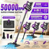 4-in-1 cordless vacuum cleaner, 50000RPM motor, 10000Pa suction, 180° rotating brush head, dual speed settings, lightweight and convenient./purple