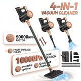 4-in-1 cordless vacuum cleaner, 50000RPM motor, 10000Pa suction, 180° rotating brush head, dual speed settings, lightweight and convenient./purple