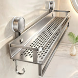 Nail-Free Suction Cup Bathroom Shelf, Twist-On Instant Installation, Dual Adsorption Gets Stronger Over Time, Space Aluminum with Drainage and Rust Proof, No-Trace Removal for Flexible Relocation./Gun ash -50cm with rod and hook