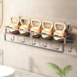 Nail-Free Suction Cup Bathroom Shelf, Twist-On Instant Installation, Dual Adsorption Gets Stronger Over Time, Space Aluminum with Drainage and Rust Proof, No-Trace Removal for Flexible Relocation./Gun ash -30cm with rod and hook