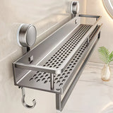 Nail-Free Suction Cup Bathroom Shelf, Twist-On Instant Installation, Dual Adsorption Gets Stronger Over Time, Space Aluminum with Drainage and Rust Proof, No-Trace Removal for Flexible Relocation./Gun ash -30cm with rod and hook
