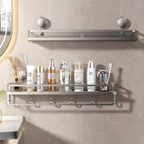 Nail-Free Suction Cup Bathroom Shelf, Twist-On Instant Installation, Dual Adsorption Gets Stronger Over Time, Space Aluminum with Drainage and Rust Proof, No-Trace Removal for Flexible Relocation./Gun ash -30cm with rod and hook