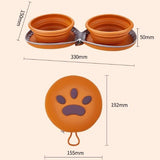 Bear Paw Foldable Pet Bowl: Heat-Resistant Silicone / Dual Bowls for Food & Water Separation / Explosion-Proof Zipper Storage Bag, Lightweight & Portable, Essential for Pet Eating & Drinking on Camping & Walks!(light yellow)