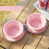 Bear Paw Foldable Pet Bowl: Heat-Resistant Silicone / Dual Bowls for Food & Water Separation / Explosion-Proof Zipper Storage Bag, Lightweight & Portable, Essential for Pet Eating & Drinking on Camping & Walks!(pink+brown)