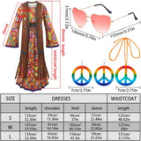 60s costume women, hippie women's dress set, 70s disco halloween outfits, hippie clothing women's costume, 60s clothing accessories M