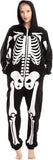 Unisex Skeleton Onesie Pajamas Plush Skeleton Jumpsuit Zipper Halloween Hoodie Pajamas for Adults Sleepwear Costume Black L