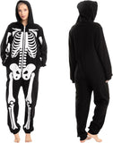 Unisex Skeleton Onesie Pajamas Plush Skeleton Jumpsuit Zipper Halloween Hoodie Pajamas for Adults Sleepwear Costume Black L