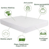 Waterproof Bamboo Mattress Protector, Soft and Hypoallergenic, Anti-Dust Mite and Bacteria, Breathable, 200 x 200 cm, 30 cm