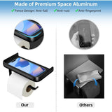 Toilet Paper Holder, Wall-Mounted Toilet Roll Holder with Aluminum Storage Shelf for Bathroom and Kitchen, Black