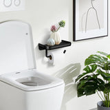 Toilet Paper Holder, Wall-Mounted Toilet Roll Holder with Aluminum Storage Shelf for Bathroom and Kitchen, Black