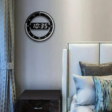 Silent LED Digital Table Clock, Black Electronic Wall Clock, Round Desk Clock, for Bedroom, Living Room and Office, 30 cm