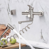 Wall Mounted Kitchen Faucet, Wall Mounted Kitchen Mixer Tap with Spray Gun, 360 Degree Swivel Mixer Tap, Rotatable Tube, Stainless Steel, 23 cm
