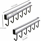 2 Pack Storage Hooks for Glasses, Kitchen Utensils, Tooth and Scarf, Bottom Hook for Cabinet, No Drilling Required, Black