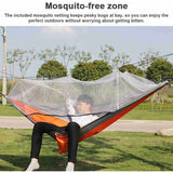 Automatic Quick Open Hammock with Mosquito Net Portable Outdoor Camping Hammock Anti-Rollover Nylon Hammock, Orange and Gray, 260 x 140 cm