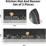 2 Pack Washable Kitchen Rugs, Pattern, Non-Slip Kitchen Mat, for Kitchen, Dining Room, Chef Hat, 40 x 120 cm, 40 x 60 cm
