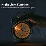 Loud Alarm Clock for Adults Heavy Sleepers, Silent Quartz with Backlight, Twin Bell, Grey, 4 Inch