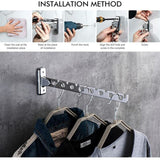 2 Pack Stainless Steel Folding Wall Mounted Clothes Drying Racks, Wall Mounted Foldable Clothes Hanger with Screws and Plugs for Bedroom Living Room