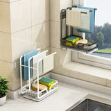 Sink Organizer, Wall Mounted Drainer for Towels, Sponges, Brush with Drip Tray for Kitchen and Bathroom, White