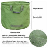 Extra-Strong Gardening Bag with Handles, Green Leaf Collection Bag with Military Canvas, H 45.7 cm, D 55.8 cm, 125 L