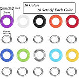 500 Sets Eyelet Kit, Eyelets, Metal Eyelets, 10 Colors Eyelet Kit with 3 Eyelet Setting Tool for Shoes, Clothing, Bag, Canvas, DIY, Style C, 5 mm