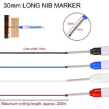 10 Pcs Deep Hole Markers, Carpenter Marker, Permanent Marker Pen with Long Tip, Precision Construction Marker, Black Blue Red White, 30 mm