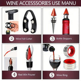5 Piece Wine Opener Set With Corkscrew Foil Cutter Pourer Drip Ring And Bottle Stopper, Gift Kit For Wine Lovers, Black Bottle Case
