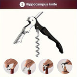 5 Piece Wine Opener Set With Corkscrew Foil Cutter Pourer Drip Ring And Bottle Stopper, Gift Kit For Wine Lovers, Black Bottle Case
