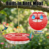 2 Pack Hummingbird Feeders for Outdoors Hanging, Leak Proof Nectar Feeder with Bee Guards Built in Ant Moat, 6 Feeding Ports, Wide Mouth Easy Refill and Clean, BPA Free, Red, 16 Oz
