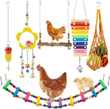 7PCS Chicken Coop Toys, Chicken Swing Ladder Perch Roosts, Xylophone Mirror with Bells, Vegetable Fruit Hanging Feeder for Hens Bird Parrot