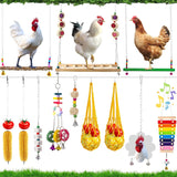 7PCS Chicken Coop Accessories Toys, Chicken Xylophone, Mirror Toy, Ladder Bridge, Coop Swing, Vegetable Hanging Feeder, Chewing Foraging Toys for Hens